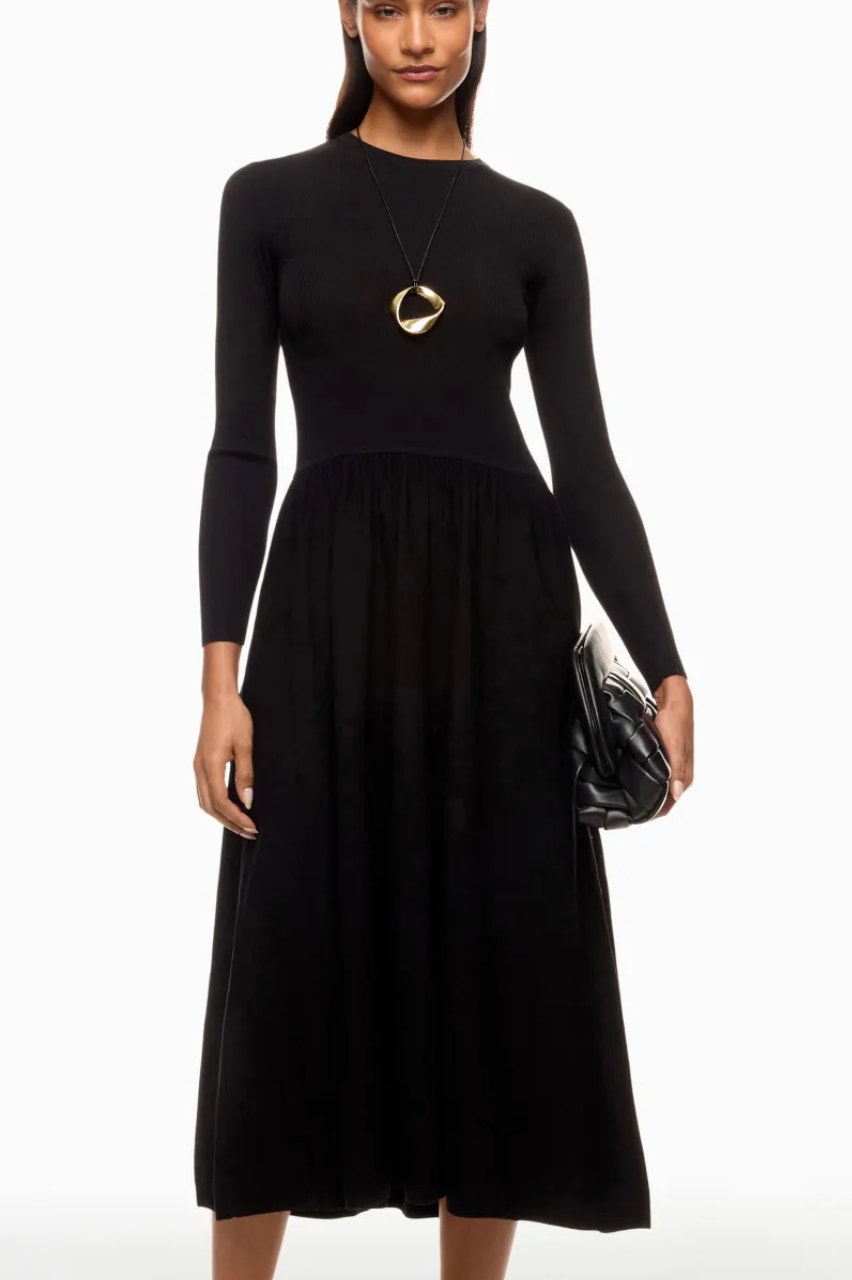 Thakoon Black Ribbed Knit Drop Waist Midi Dress Small Modest Designer Work $348